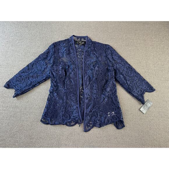 NWT Alex Evenings Formal Dress and Jacket Set Gown Lace Navy Size 6 Petite - Picture 6 of 14